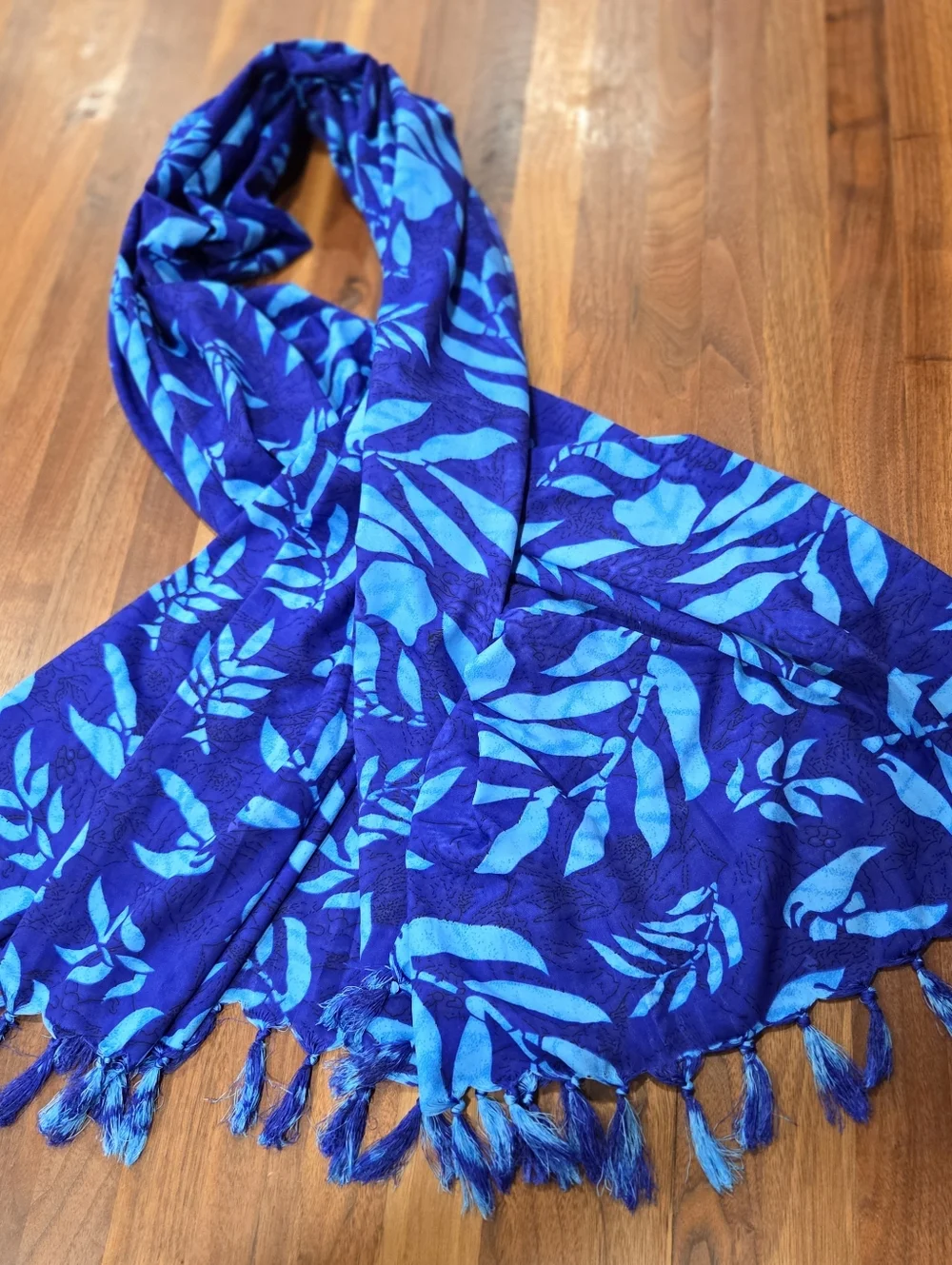 Blue Floral Tassel Scarf - Women Accessories Beautiful Vibrant Blues